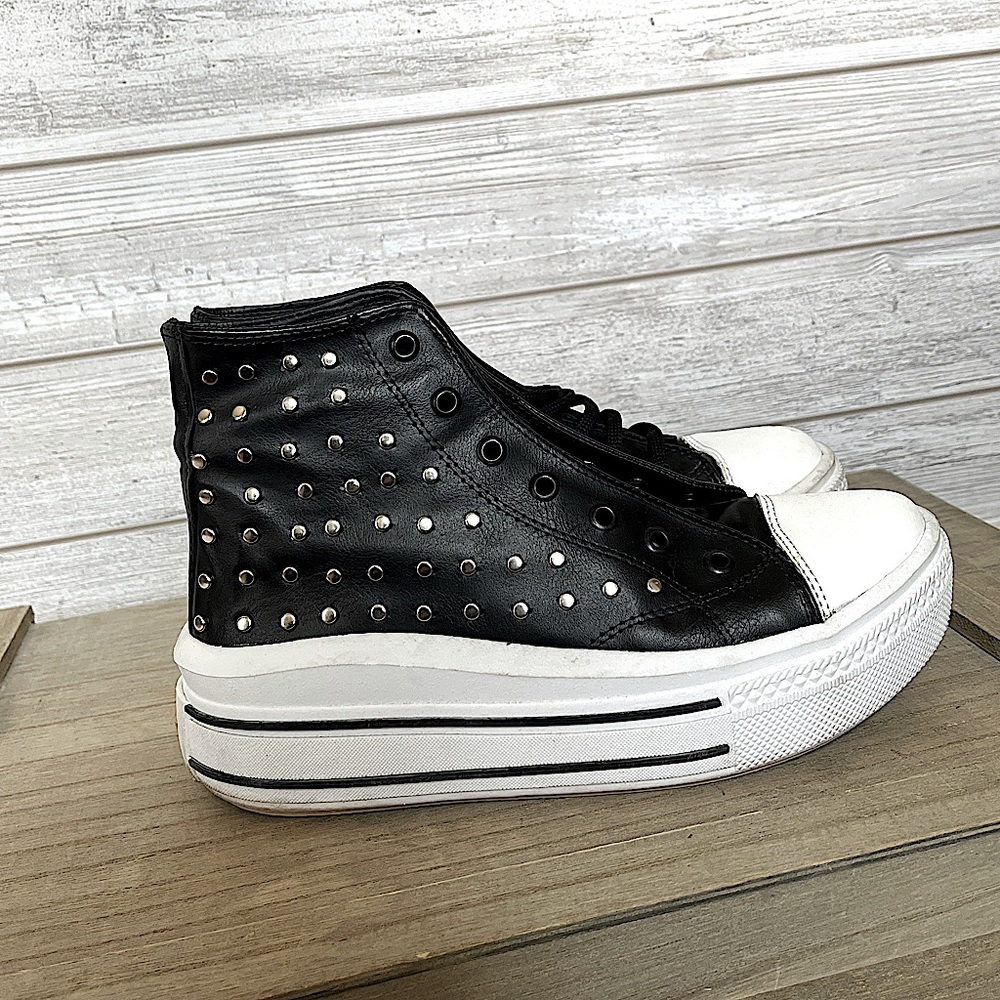 Black high top leather shoes